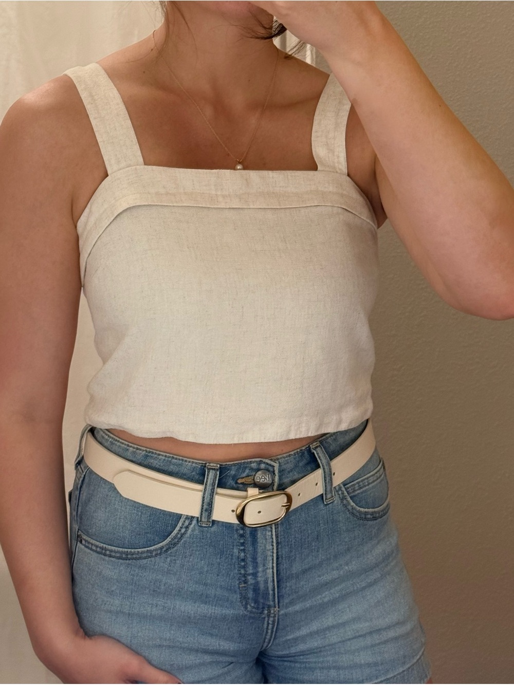 American Eagle Outfitters Cream Square Neck Linen Crop Top